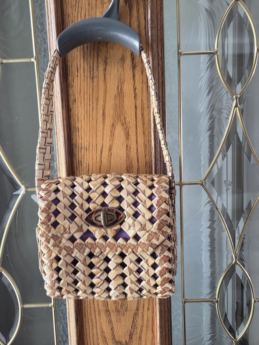 Prison Art Woven Shoulder Bag w/ Purple Interior & Turnlock Closure